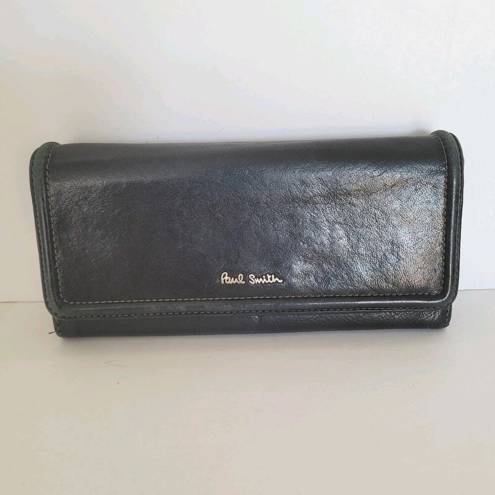 Paul Smith Envelplope Cow‎ Leather Wallet Black Boho Designer Large Classic